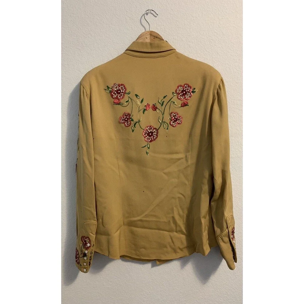 Vintage 1950s The Paddock Shops Suit Western Wear Light Yellow Flowers - Picture 12 of 16